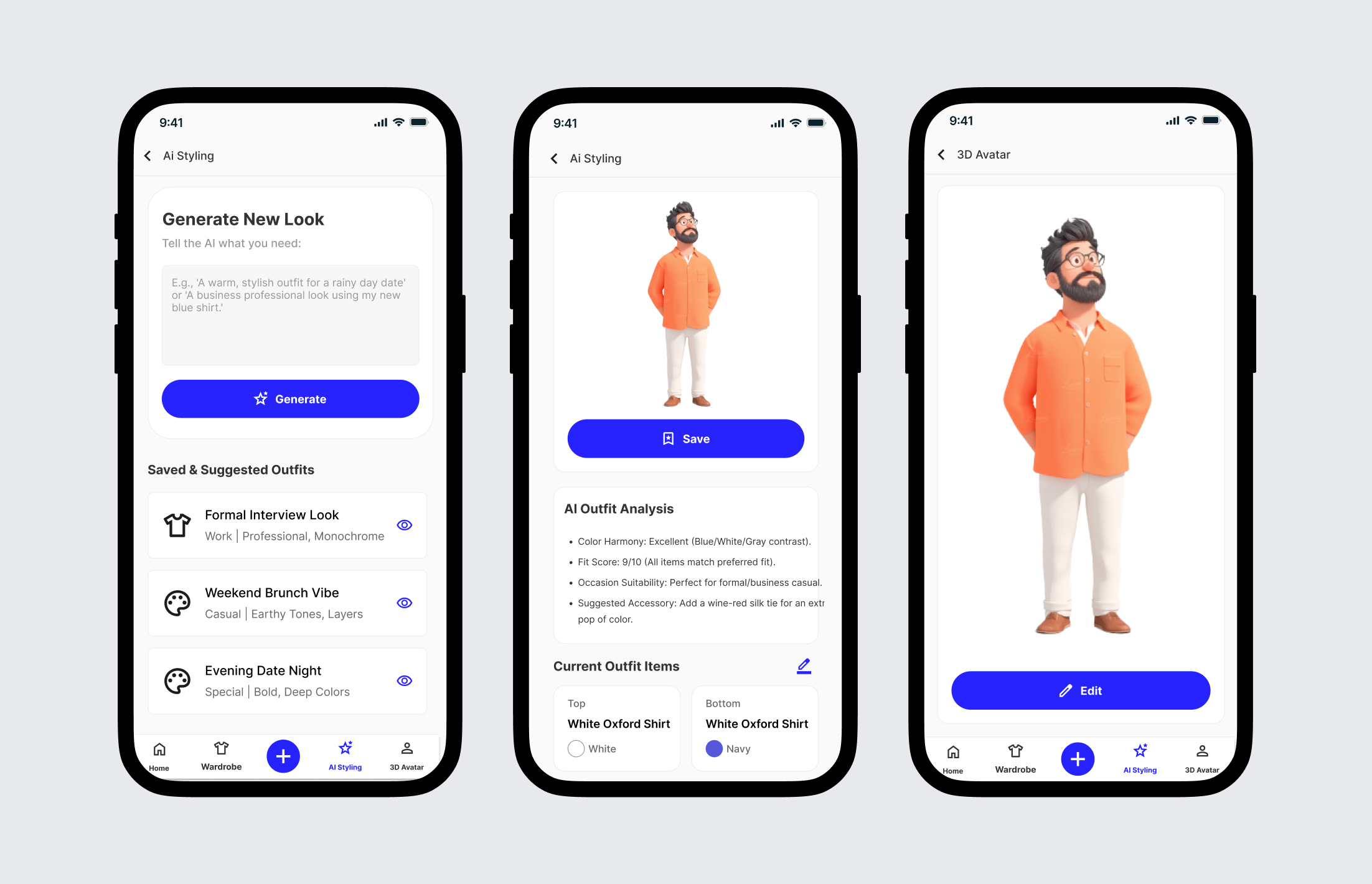 AI Styling - 3D Avatar View with outfit analysis